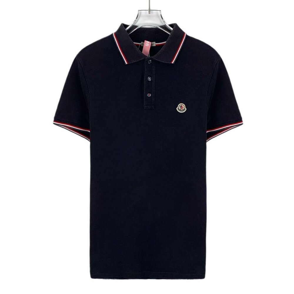 Moncler Black Logo Patch Cotton Collar Single-Breasted Short-Sleeve Polo Shirt S